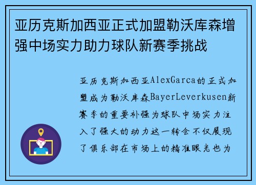 亚历克斯加西亚正式加盟勒沃库森增强中场实力助力球队新赛季挑战