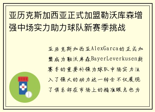 亚历克斯加西亚正式加盟勒沃库森增强中场实力助力球队新赛季挑战